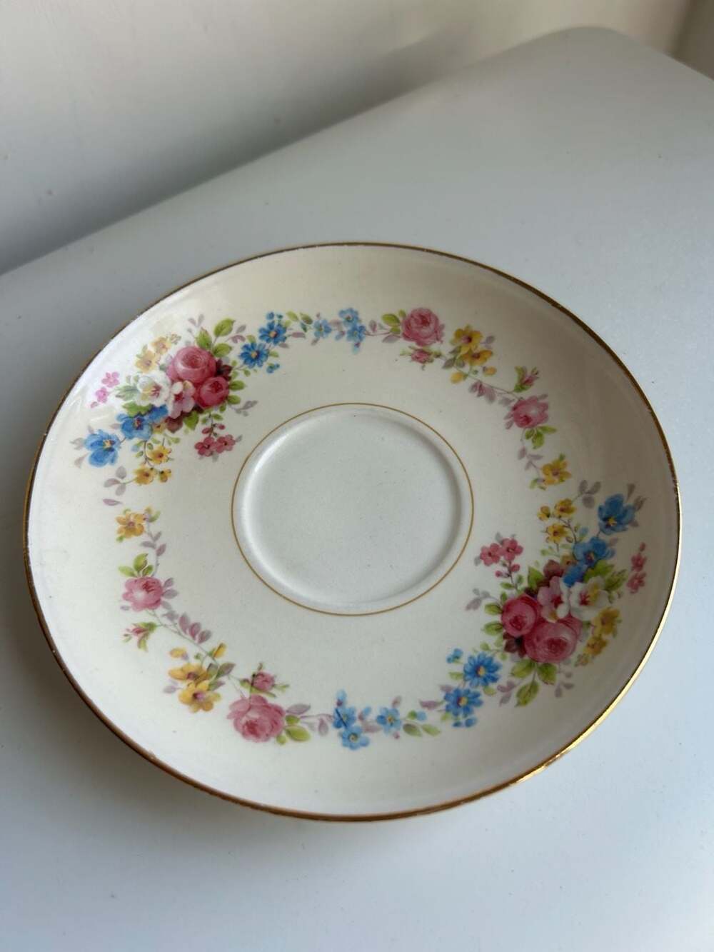 Homer Laughlin Eggshell Nautilus Tea Cup Saucer with Floral Garland